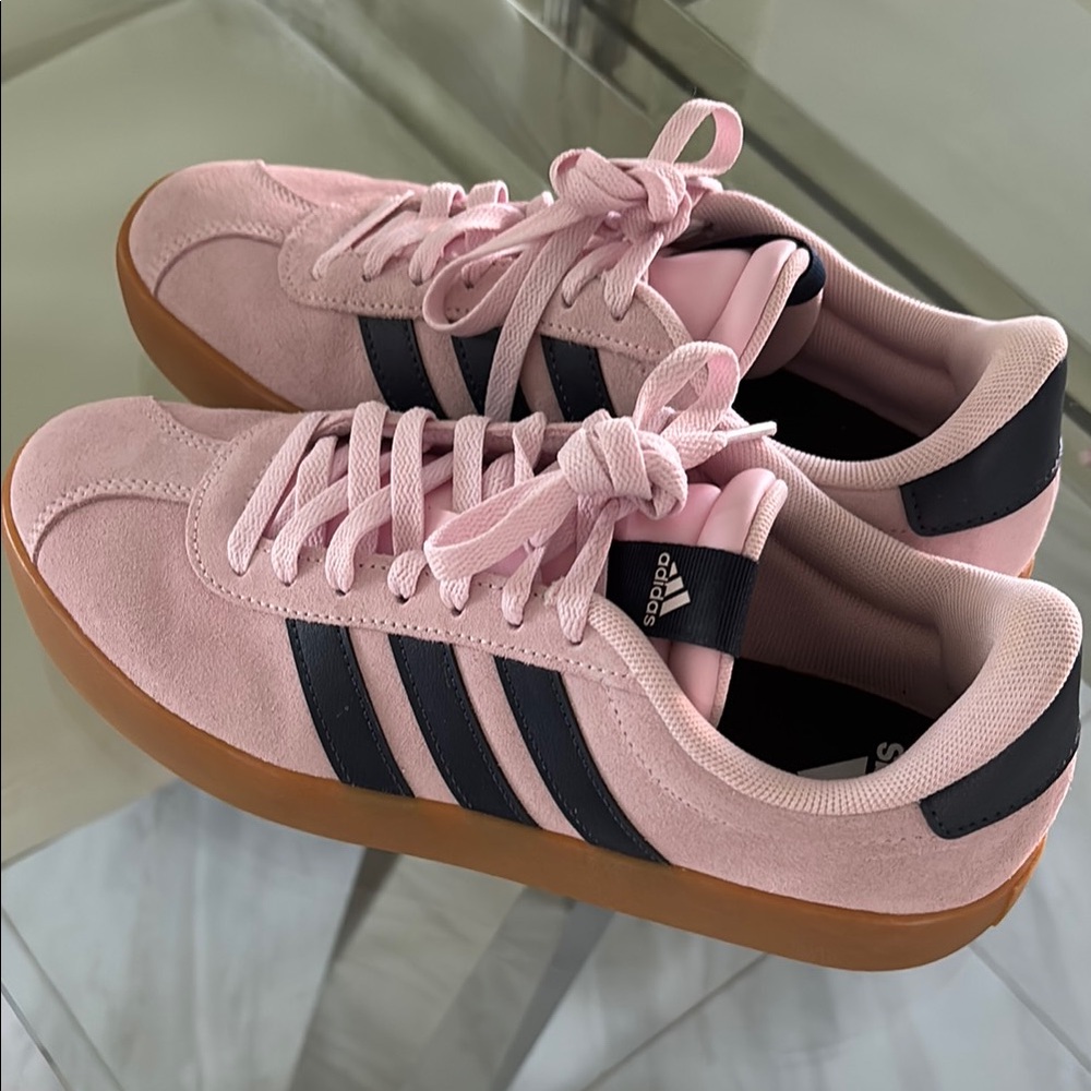 Adidas Pink and Navy Sneakers with Classic Design